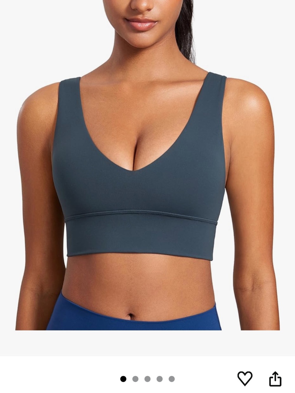 CRZ YOGA Butterluxe Womens V-Neck Longline Sports Bra - Slate Blue
